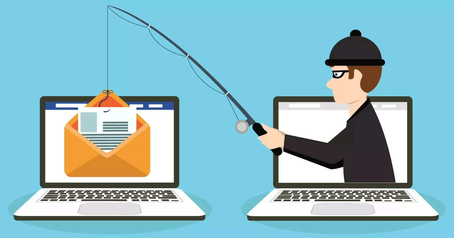 Cartoony picture of a criminal phishing